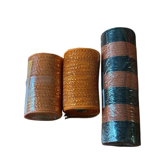 Mesh Ribbon Polyester Black Orange Metallic Decoration Halloween Fall READ - Picture 1 of 5